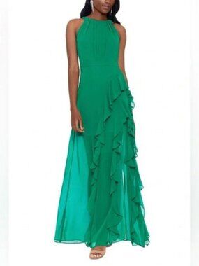 slim fit dress slacks Straight-Neck Long Tiered Prom Dress with Sheer Waist– PromGirl main image 1